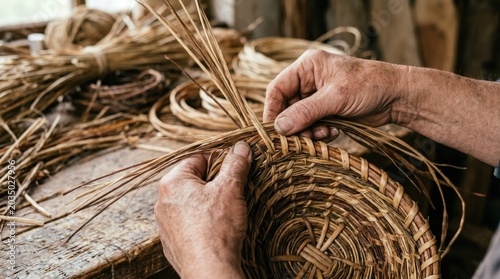 Hands Weaving a Basket - Crafting Tradition and Skill.