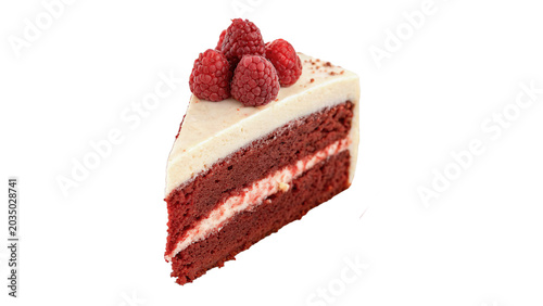 Delicious triangular slice of sweet strawberry sponge cake layered with cream frosting for birthday desserts on transparent background