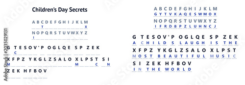 Tableau sur toile Children's Day cryptogram with symbols and letters on white background