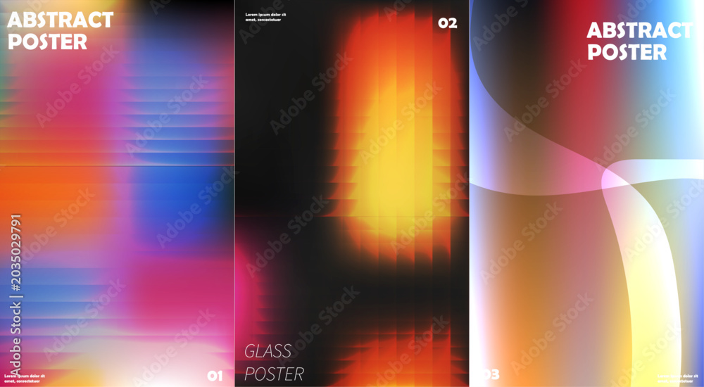 Fototapeta premium Abstract Gradient Poster Collection – Ripple Glass Effect and Fluted Blur Backgrounds Creative graphic designs. Vector illustration.