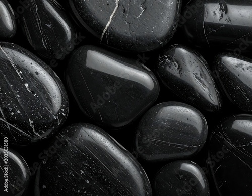 Smooth Black Pebbles Arranged As Abstract Texture Background