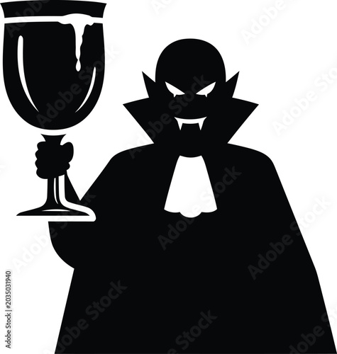 Foto Spooky vampire count holding a goblet with blood silhouette art vector illustrat