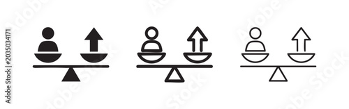Photos Personal growth and balance icon set with human and arrow on a scale, symbolizin