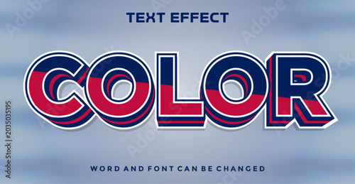 Color 3D Text Effect with Patriotic Red and Blue Layered Typography on Blurred Blue Background