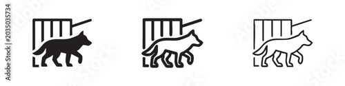 Photos Animal rescue and freedom icon set depicting a dog coming out of a cage, represe