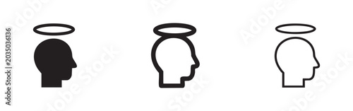 Schilderij op canvas Human head with halo icon set representing an angel, goodness, or virtue