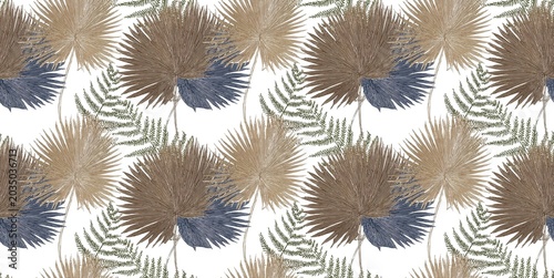 Stunning botanical pattern featuring elegant palm leaves and ferns in earthy tones.