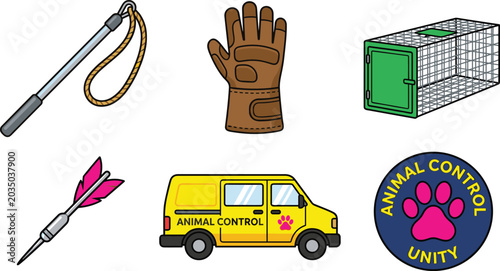 Fotografie Animal Control and Wildlife Rescue Service Vector Icon Set Featuring Catch Pole