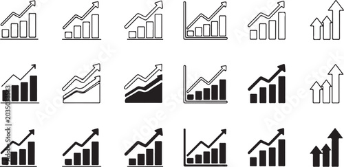 Billede på lærred Business growth icons, chart and graph symbols, black and white vector graphics,