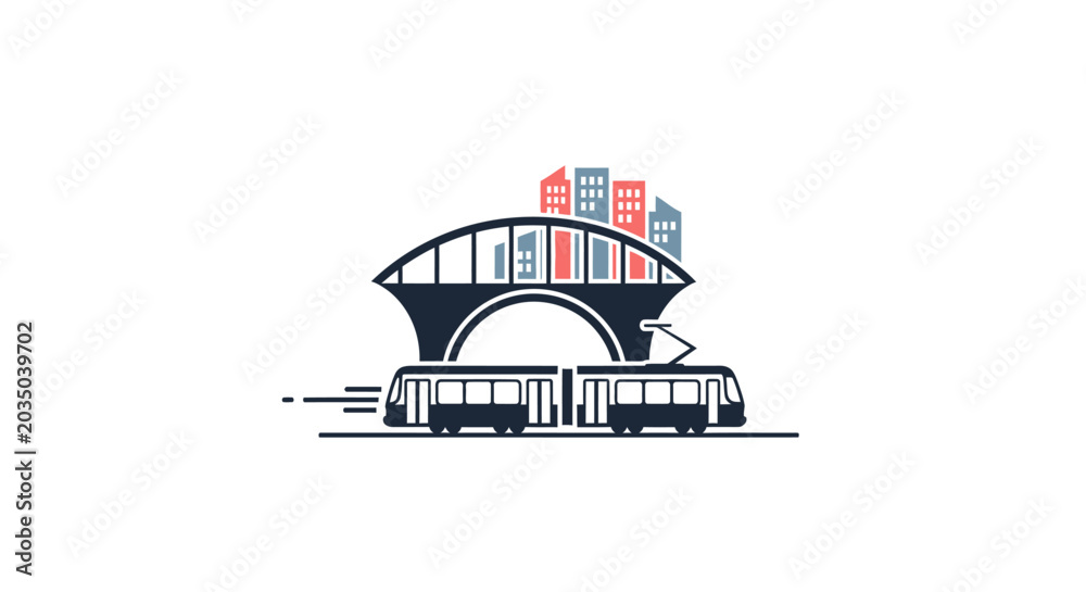 Naklejka premium Modern Tram on City Bridge.
