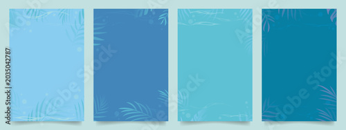 Tropical Summer Palm Leaves Vertical Vector on Blue Background