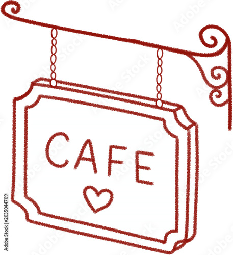 Vintage Hanging Cafe Signboard Outline Illustration