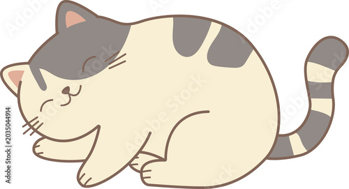 Fat cat sleeping peacefully , cozy relaxed mood, illustration, flat style, PNG