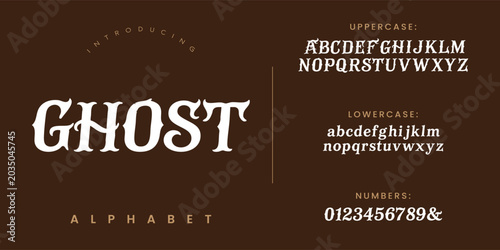 Foto Ghost vintage gothic victorian display alphabet font vector illustration for hor
