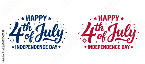 Happy 4th of July Independence Day lettering typography set for US national holiday celebration