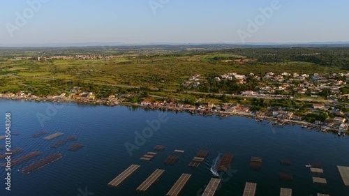 Aerial view of the Thau lagoon from Balaruc, Occitania, France