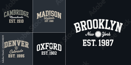 Konstfotografi Set of vintage collegiate style city typography logo design elements