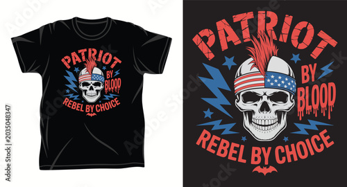 Canvastavla Patriot by blood rebel by choice skull wearing mohawk and american flag headband