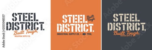 Tableau sur toile Vintage industrial logo design featuring steel district typography and branding