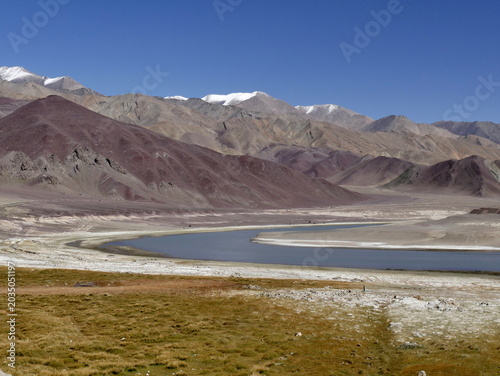 Ladakh landscape close to the indus river and in the Himalayan mountains, north India in the end of summer