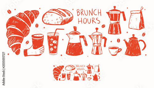 Brunch time a watercolor illustration of pastries and coffee essentials