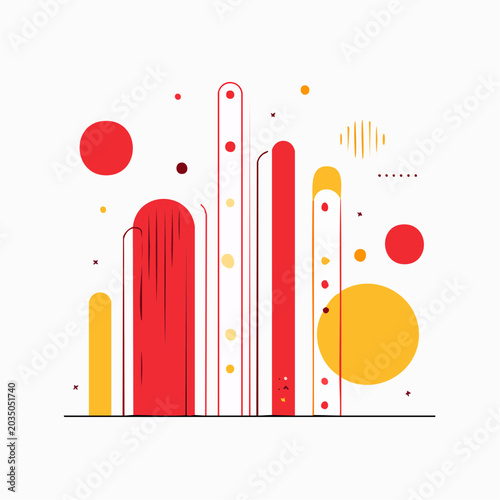 Abstract Geometric Shapes with Red and Yellow Colors