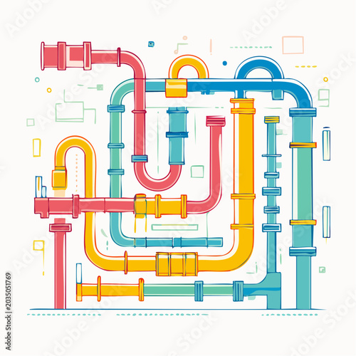 Abstract Plumbing System Illustration