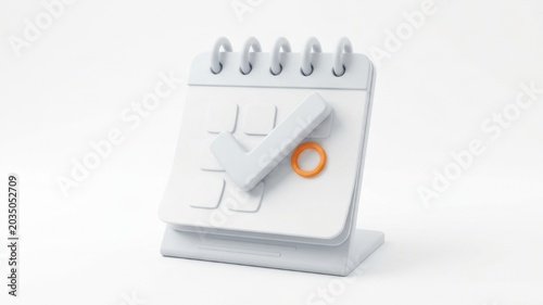 A professional 3D render of a calendar icon with a checkmark. Symbolizes time management, meeting deadlines, project scheduling, efficiency, and task completion. Isolated on white.