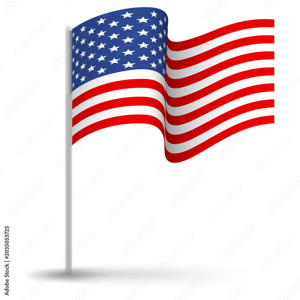 Fototapeta premium United states flag, usa symbol, flag pole realistic png illustration