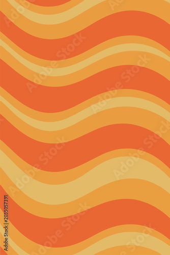 Retro 70s wavy seamless pattern with orange and yellow abstract lines. Groovy vintage vertical wave background in warm autumn colors. Abstract seamless pattern of wavy lines in 1970s psychedelic style
