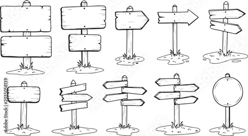 Directional signs, blank signposts, illustration set, vector graphics