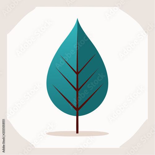 Stylized Teal Leaf Icon with Dark Veins