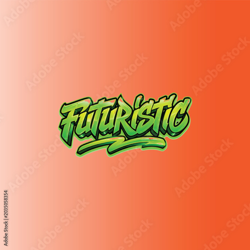 Green Graffiti Futuristic Word Vector Illustration on Orange Gradient Background