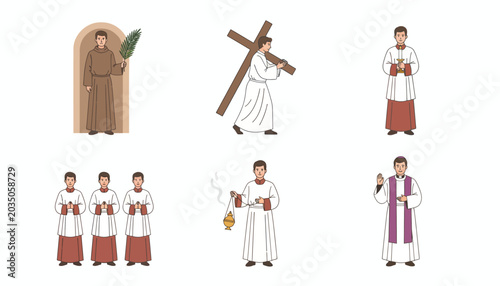Εκτύπωση καμβά Catholic priest and monks illustrations, religious figures, christianity concept