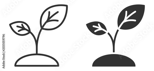 Slika na platnu Green plant growth icon with leaves and environmental sustainability symbol on t