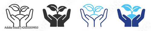 Foto Plant growth icon with caring hands and eco leaf sustainability symbol on transp