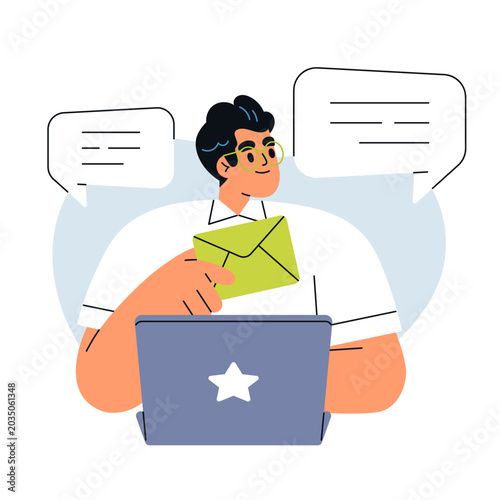 Sending email messages. Online communication, internet correspondence, e-mail...