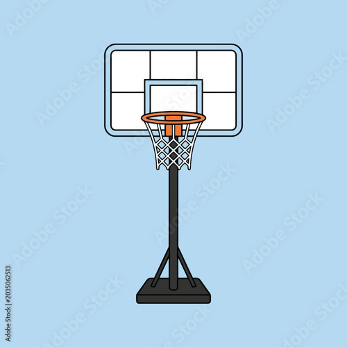 A simple illustration of a basketball hoop on a pole