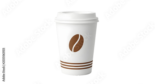 White disposable coffee cup with coffee bean logo as PNG element