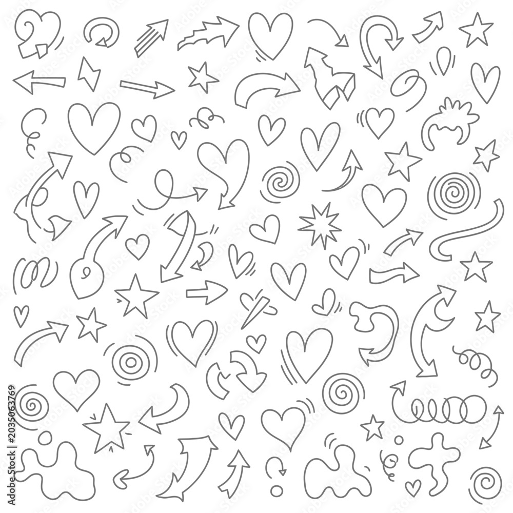 Fototapeta premium Doodle Elements: Arrows, Hearts, and Stars