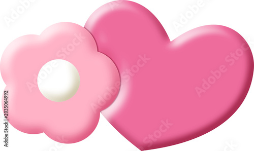 Konstfotografi A pink heart and flower are together on a white background
