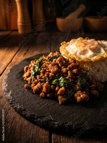 Thai Pad Kra Pao (Stir-fried basil with minced pork).