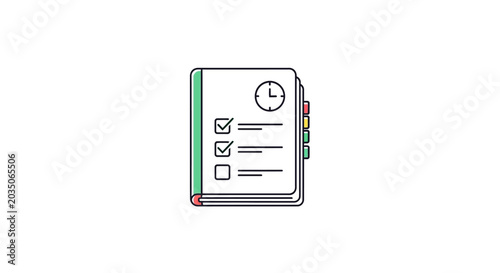 Notebook with clock on cover page.