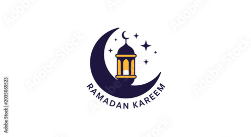 Ramadan Kareem crescent moon lantern logo.