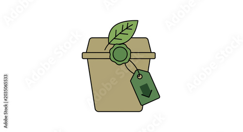 Recycling bin with green leaf symbol.