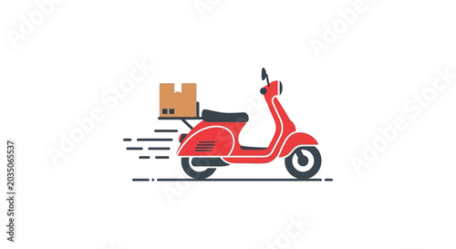 Red scooter with delivery package.