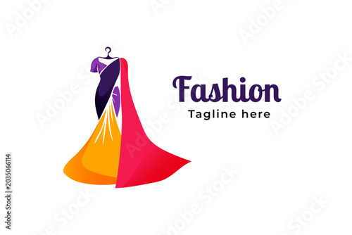 Saree logo design  illustration. Women india dress or clothing logo design.	
