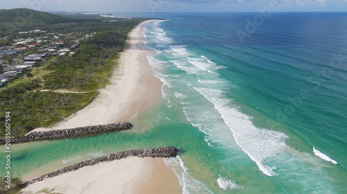 Canvastavla Aerial View of Byron Bay Coastline with Sandy Beach and Breakwater