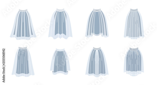 Photos Collection of elegant blue tulle skirts, delicate fabric, fashion illustration