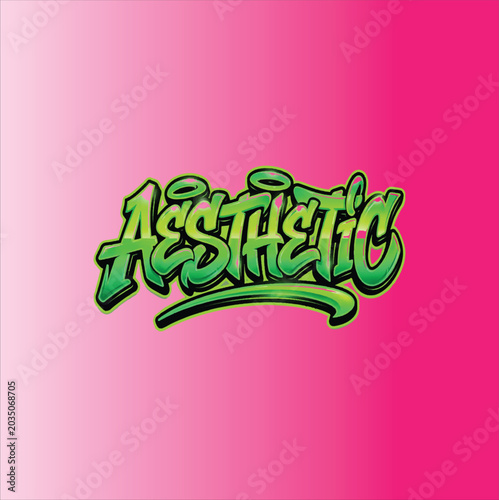 Green Graffiti Aesthetic Typography Text Vector Illustration on Pink Gradient Background